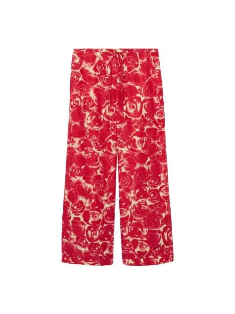 Burberry Straight Leg Rose Print Trousers