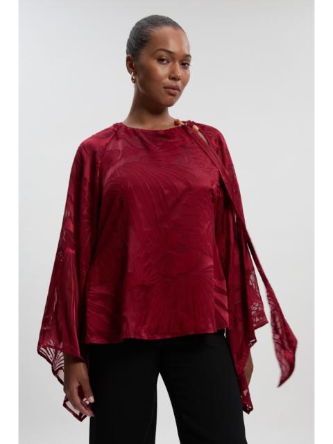 KAREN MILLEN Plus Size Devoure Flared Sleeve Woven Blouse With Trim Detail