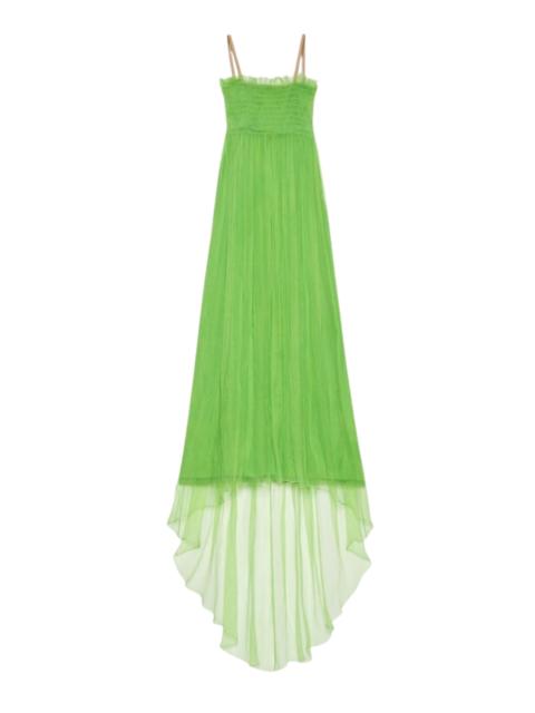 GUCCI Shirred-bodice smocked silk gown