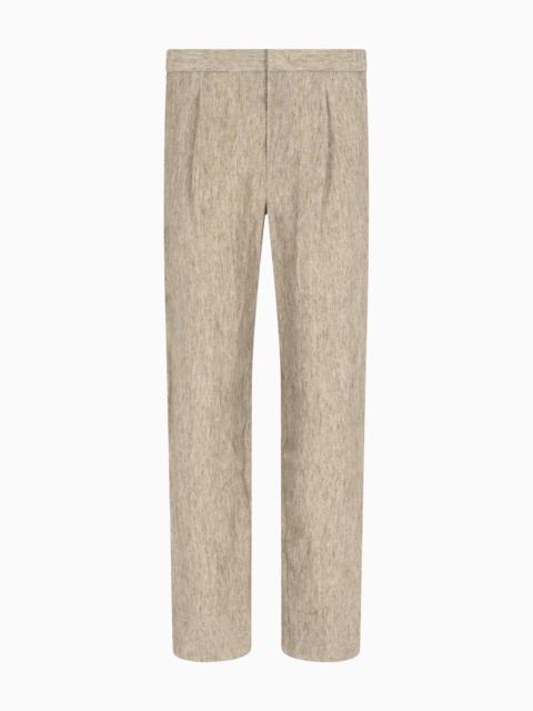 EMPORIO ARMANI CRÊPE-EFFECT FADED LINEN TROUSERS WITH PLEATS