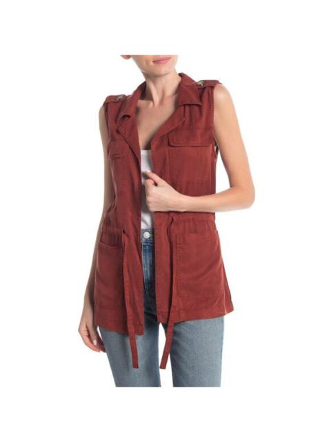 Sanctuary Lyocell Vest Open Front Tie Waist Rust Red Cargo Vest Sz S NWT $128