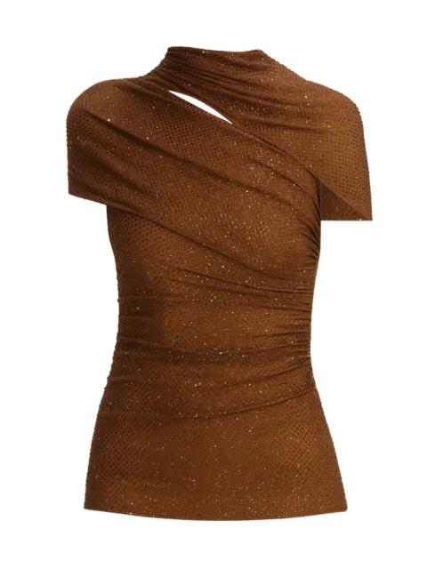 self-portrait BROWN RHINESTONE MESH CUT OUT TOP
