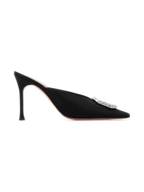 Amina Muaddi Black Satin Camelia Mules