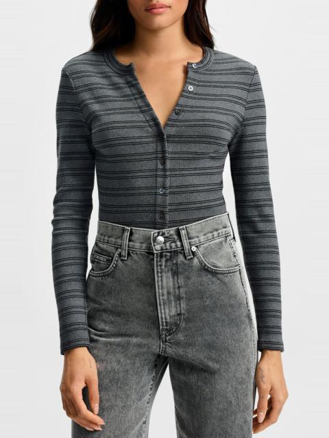 VERONICA BEARD Veronica Beard Dilia Metallic Stripe Stretch Cotton Blend Top in Heather Grey Black Lurex at Nordstr