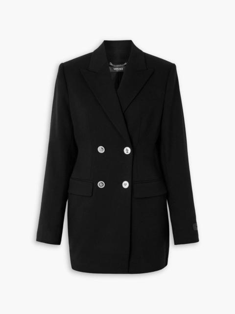 VERSACE Double-breasted cutout grain de poudre wool-blend mini dress