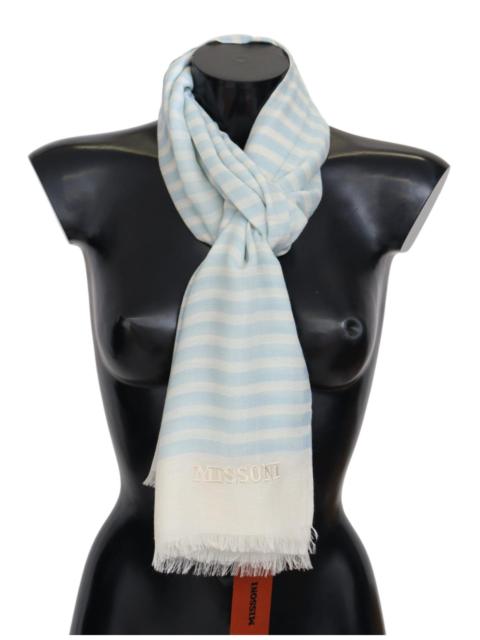 Missoni Missoni Blue White Lined Cashmere Unisex Wrap Scarf