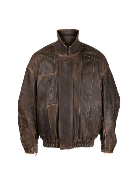 high-neck leather jacket