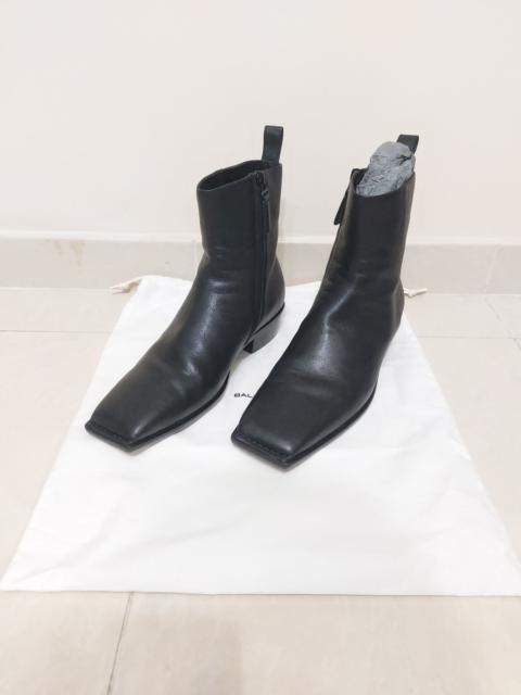 BALENCIAGA Square Toe Quadro Ankle Black Leather Boots