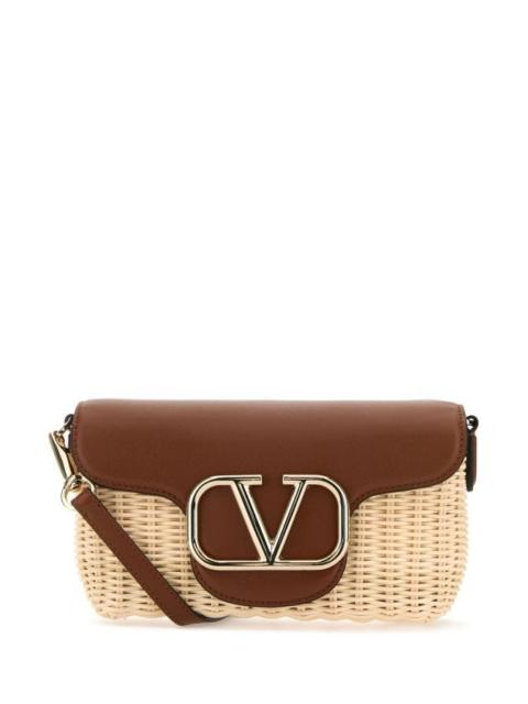 Valentino Garavani Woman Two-Tone Leather And Raffia Crossbody Bag