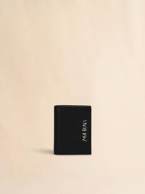Marni BLACK LEATHER BIFOLD WALLET WITH MARNI MENDING EMBROIDERY