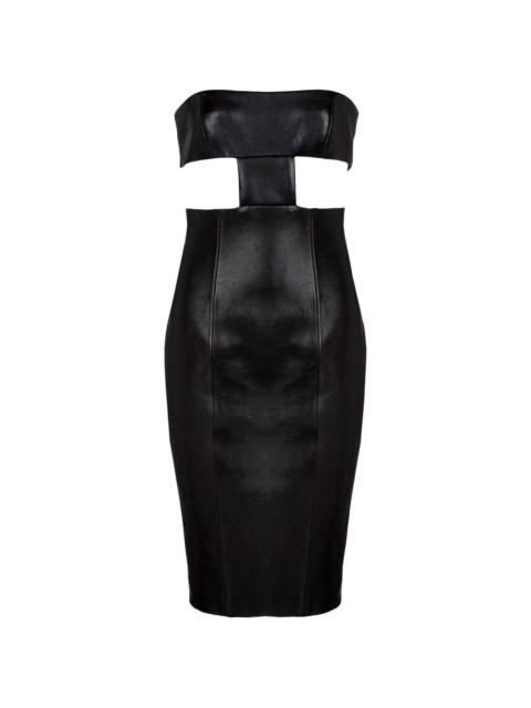 strapless leather mini dress