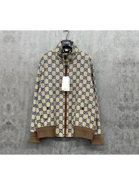 GUCCI Gucci New All-Logo Embroidered Leather Strip Stand Collar Jacket