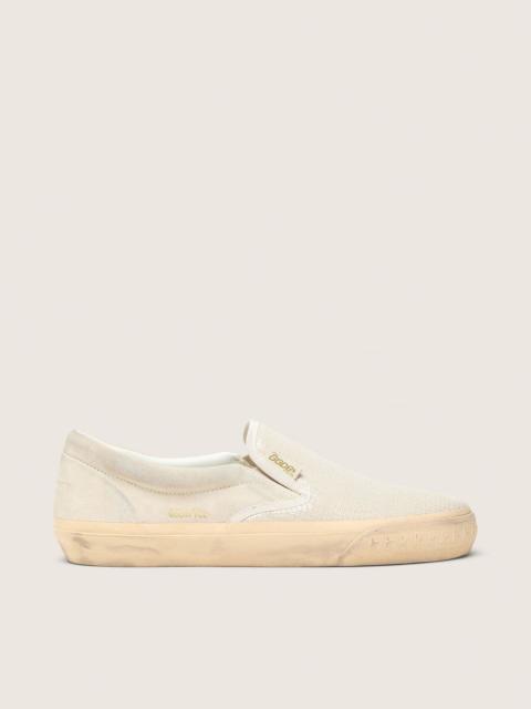 Golden Goose Men’s VCE Penstar in beige suede and pearl-colored sequins