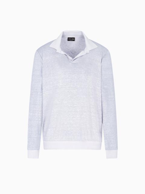 GIORGIO ARMANI LONG-SLEEVED POLO SHIRT IN LINEN JERSEY