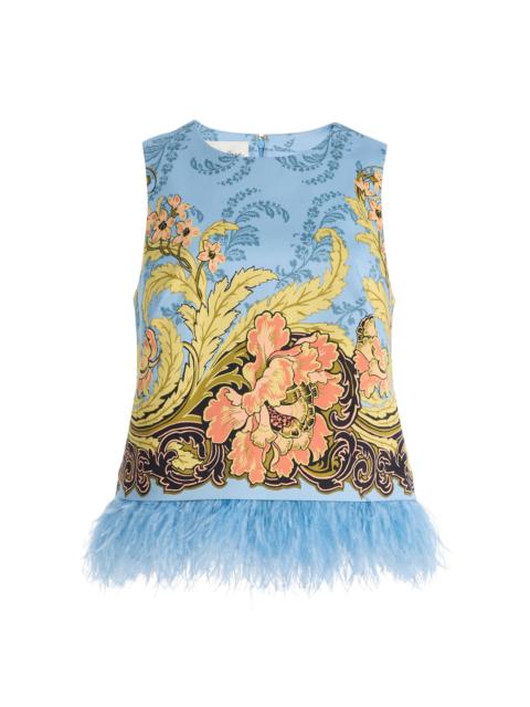 Cara Cara Belmond Feather-Trimmed Cotton-Sateen Top blue