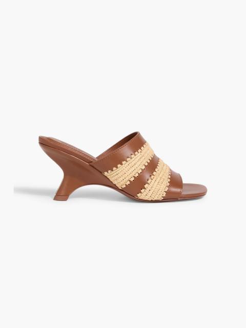 SIMKHAI Shadow leather and raffia wedge mules