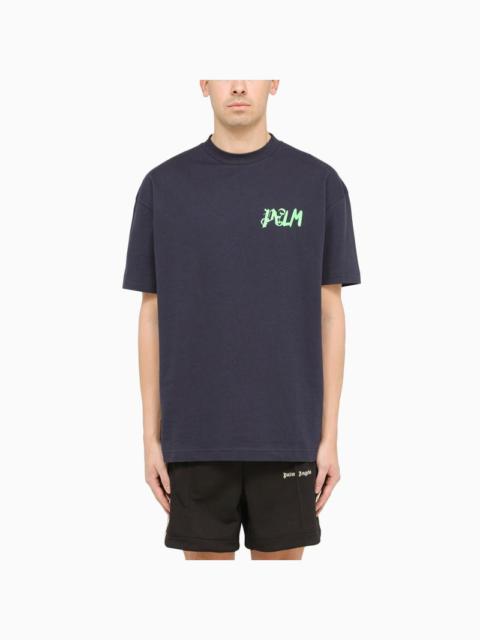 PALM ANGELS NAVY T-SHIRT WITH PRINT