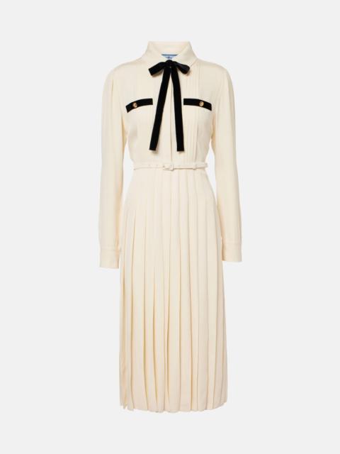 Prada Tie-neck pleated belted shirt dress