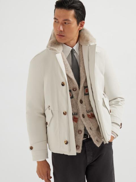 Brunello Cucinelli Stretch bonded nylon bomber jacket with Thermore® padding and detachable shearling collar