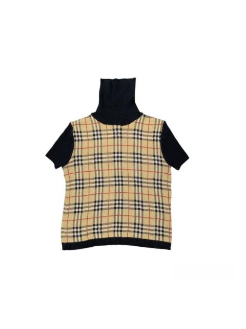 Other Designers Vintage Burberry Nova Check Mock Neck Short Sleeve Sweater