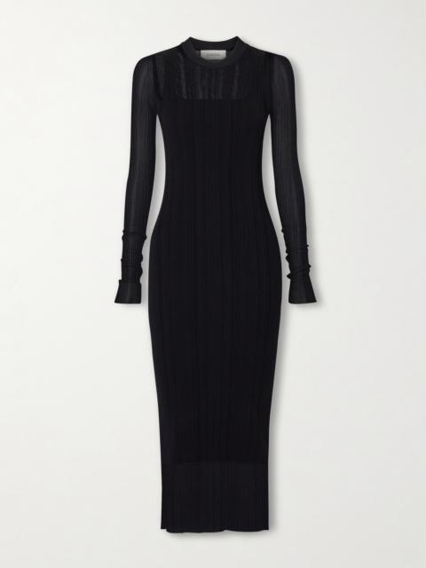 Sportmax Layered Plissé-tulle And Ribbed-knit Midi Dress