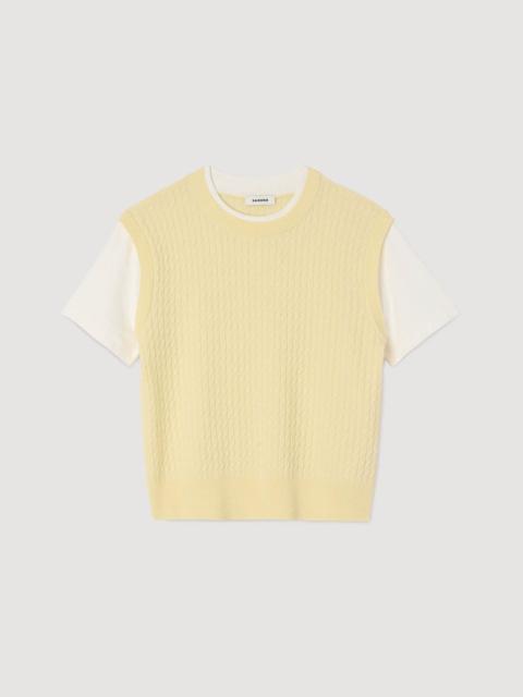 Sandro DUAL-MATERIAL KNIT SWEATER
