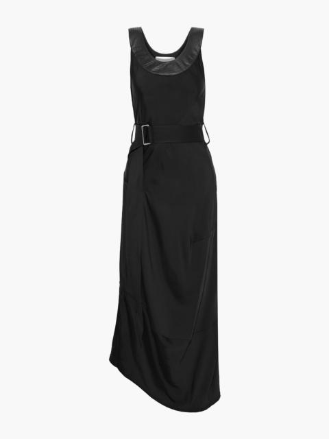 Victoria Beckham Belted leather-trimmed satin midi dress