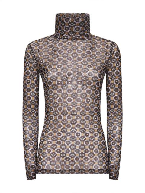 Dries Van Noten Brown Mini Tie print mesh top