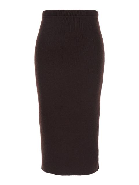 Tom Ford Women Brown Ribbed Knit Skirt With High Waist And Pencil Silhouette In Cashmere And Cotton 