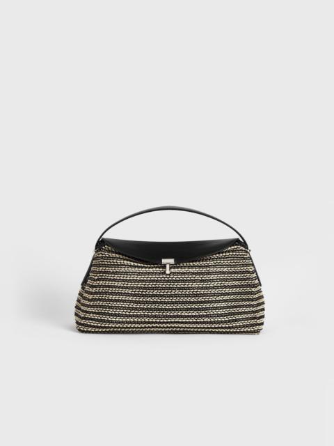 TOTEME T-lock woven-leather top handle black/sand