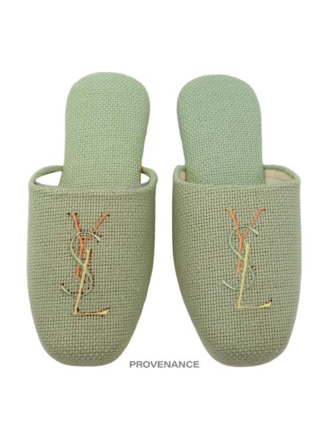 SAINT LAURENT Yves Saint Laurent YSL Logo Slipper - Powder Green Canvas
