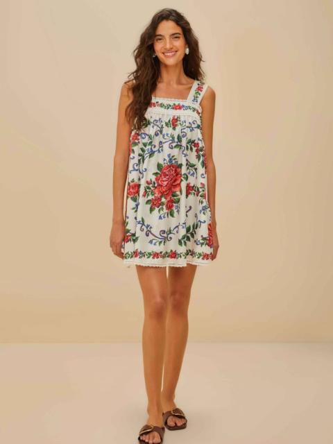 FARM RIO Off-White Flower Tapestry Mini Dress