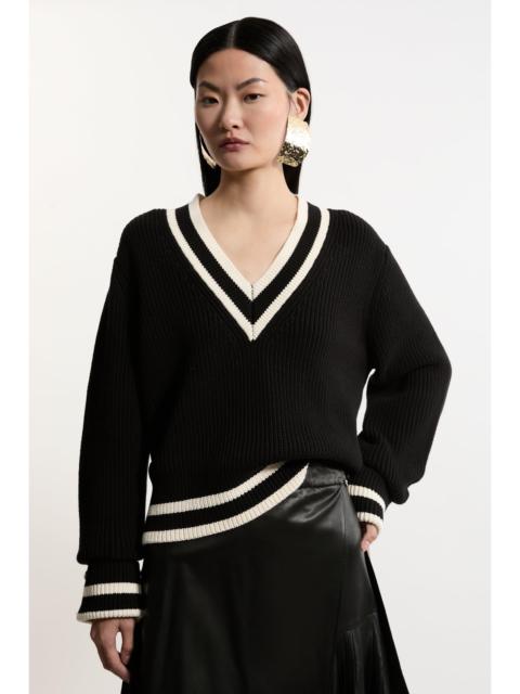 KAREN MILLEN Cotton V Neck Knit Boxy Jumper