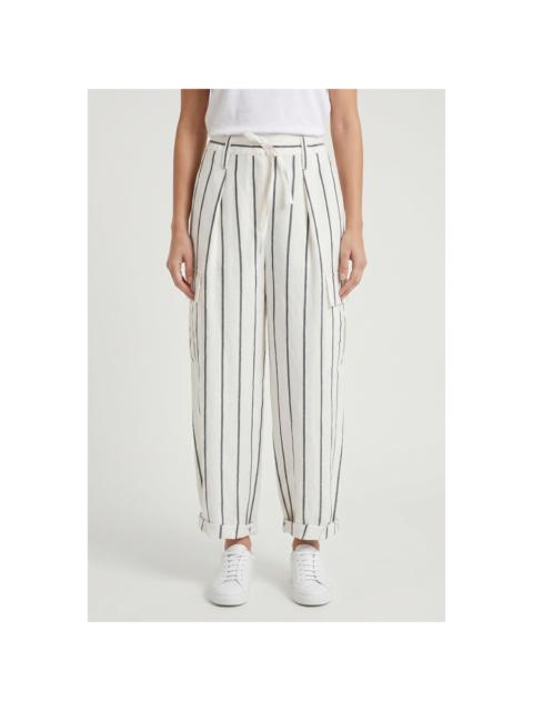 Brunello Cucinelli Brunello Cucinelli Wowhite Striped Linen Trousers