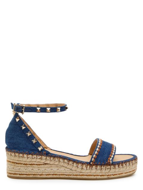 Valentino Valentino Rockstud 50 Denim Wedge Espadrilles
