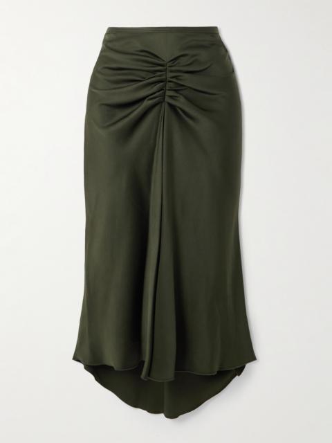 Victoria Beckham Bella Gathered Satin-crepe Midi Skirt