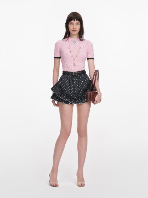 self-portrait Black Polka Dot Frill Mini Skirt