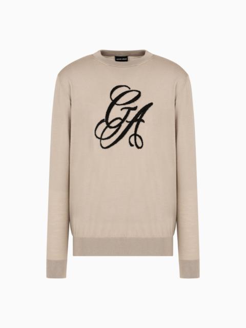 GIORGIO ARMANI VIRGIN-WOOL, CREW-NECK JUMPER WITH LOGO