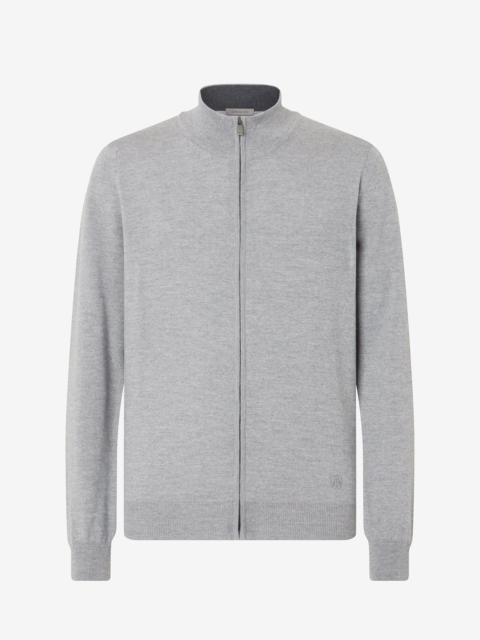 CORNELIANI Pale melange grey full zip extra fine wool jumper