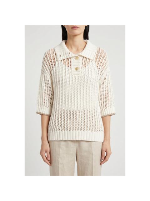 Brunello Cucinelli Brunello Cucinelli Wooff White Open Knit Sweater
