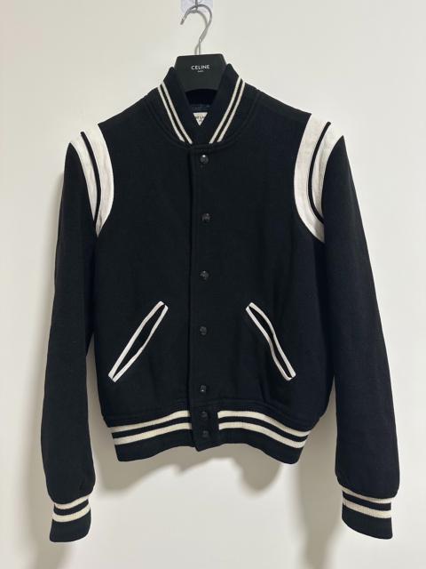Saint Laurent slp15fw black and white sheepskin and wool baseball jacket