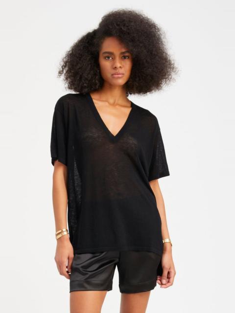 SPRWMN BLACK TISSUE CASHMERE TEE