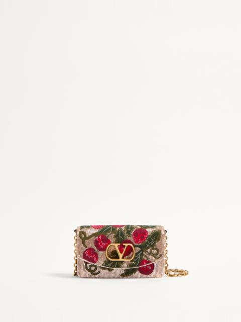Valentino VALENTINO GARAVANI VAIN EMBROIDERED SHOULDER CLUTCH WITH CHERRYFIC PATTERN
