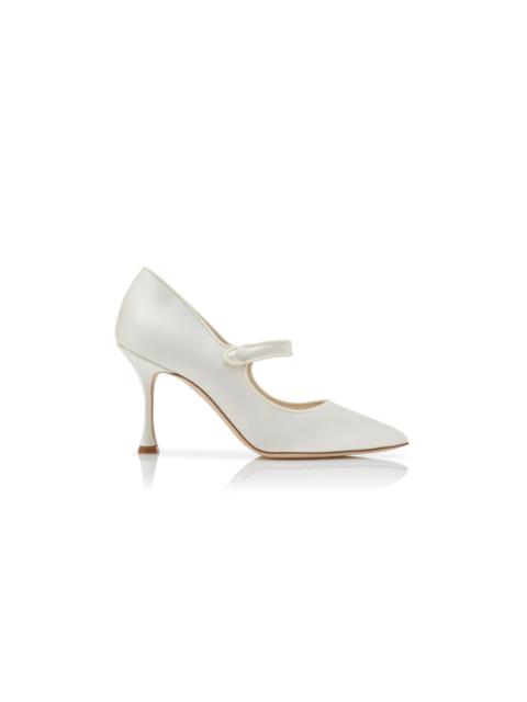 Manolo Blahnik Cream Satin Pointed Toe Pumps