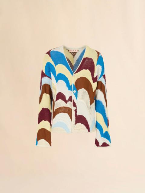Marni BURGUNDY AND BLUE COTTON CROCHET-EFFECT CARDIGAN