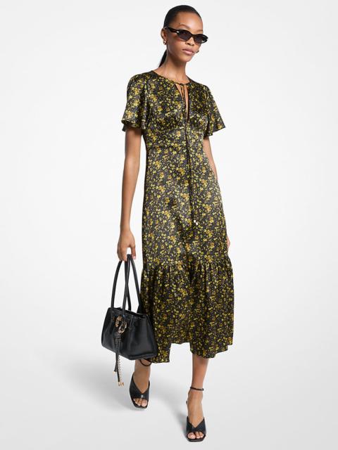 MICHAEL KORS Floral Hammered Satin Midi Dress