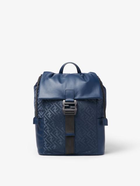 FENDI Fendi Flux Backpack Dark blue leather and dark blue FF Nylon bag