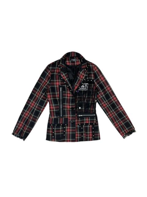 Red Tartan Punk Jacket Checkered Cross Chain Studded Blazer