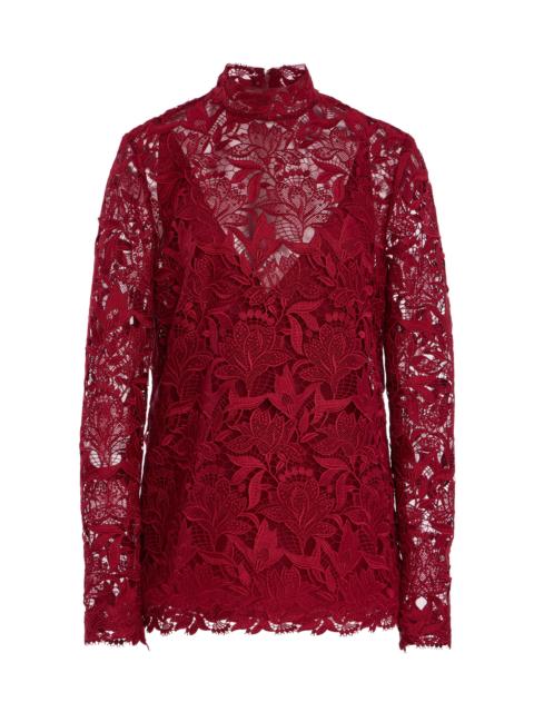 CAROLINA HERRERA Lace Mock Neck Top red