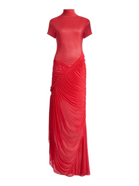 CHRISTOPHER ESBER Fusion Ruched Ripple Jersey Maxi Dress red